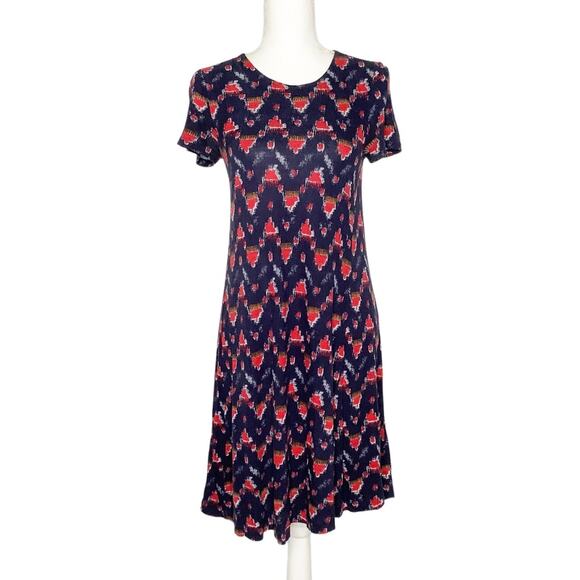 LOFT Blue Red Inkatha Print A-Line Swing Mini Dress XS - Picture 2 of 6